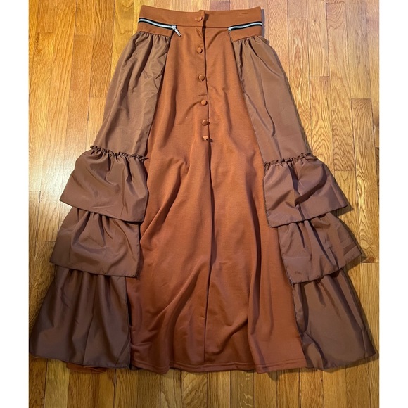 RUST BROWN PUMPKIN RUFFLED SKIRT - Picture 1 of 9